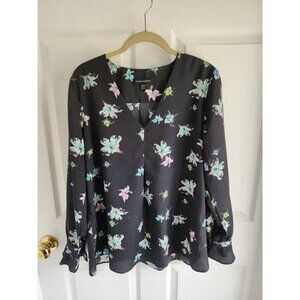 Banana Republic Black Floral Gwen Print V-Neck Blouse Medium Excellent Condition